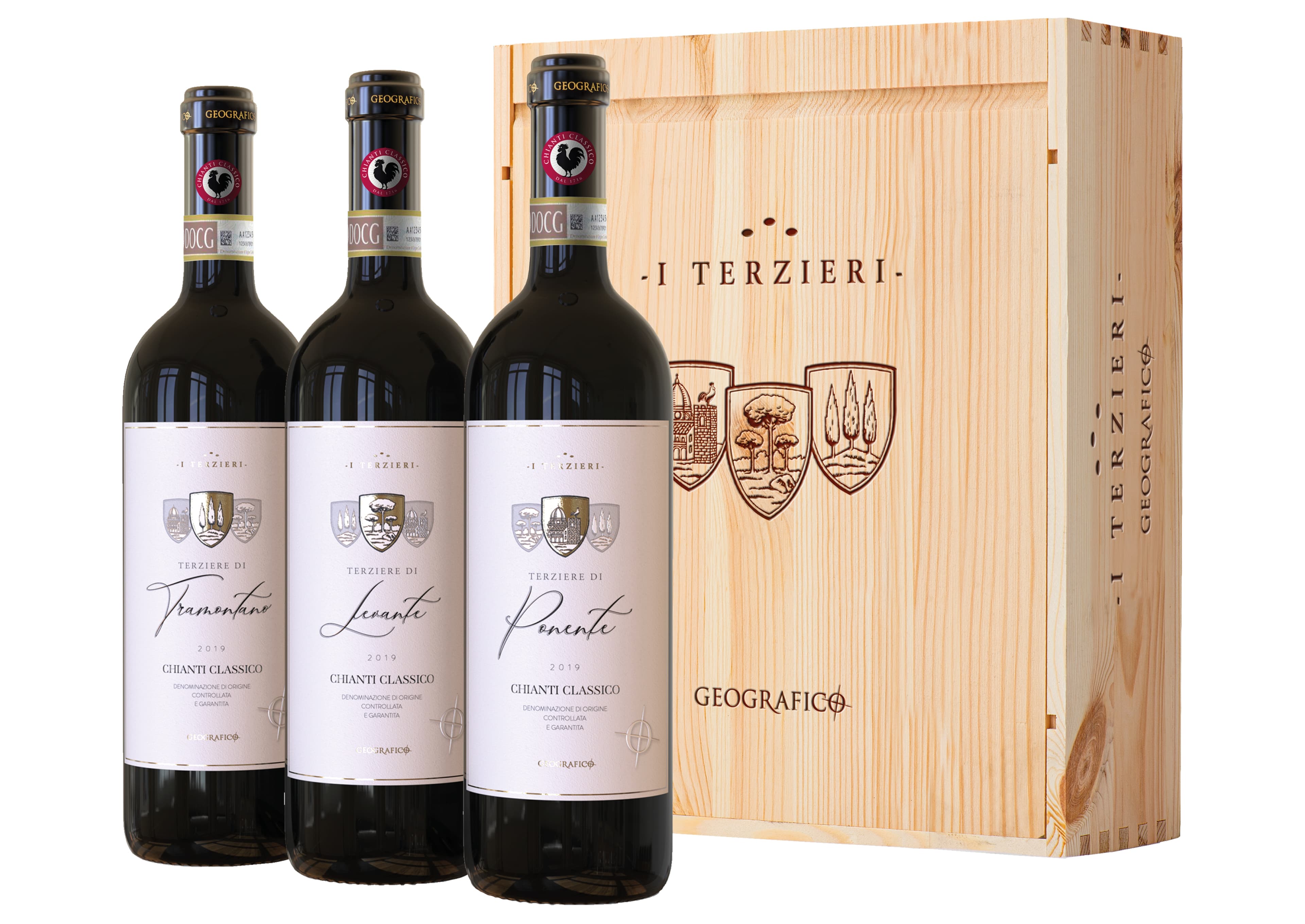 Chianti Classico Docg Cassetta Da 3 Bottiglie: Tramontano, Levante, Ponente Geografico 3 Bottiglie Da 0,75 ℓ, Cassetta Di Legno