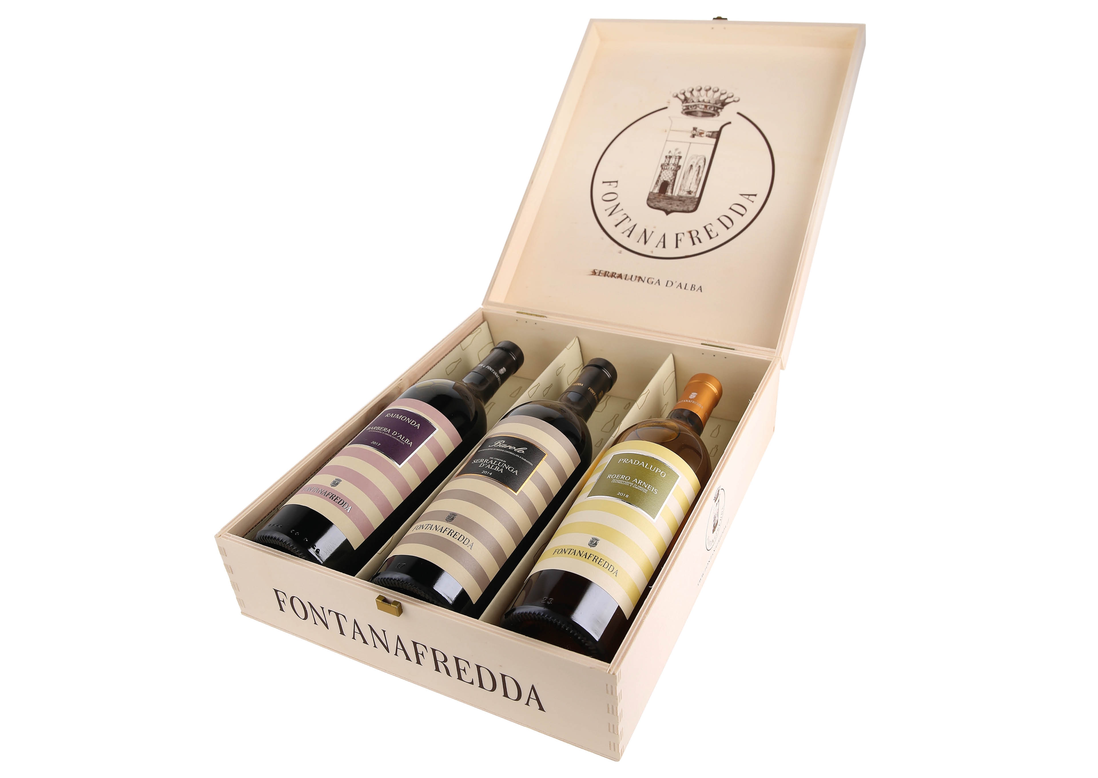 Cassetta Fontanafredda con Barolo, Barbera Raimonda e Arneis Pradalupo