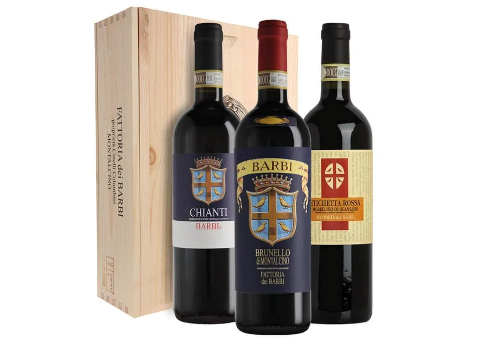 Caja Regalo Fattoria dei Barbi con Brunello, Chianti y Morellino