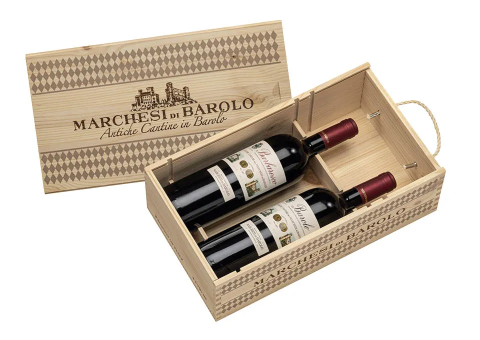 Wooden box Marchesi di Barolo "Tradizione" with Barolo and Barbaresco