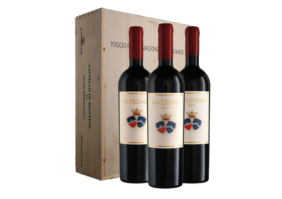 Wooden box Jacopo Biondi Santi with Fontecanese, Poggio Ferro and Maceone